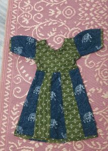 Green Elephant Print Kids Dress