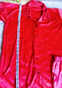 Red Satin kiss print pajama set 👍