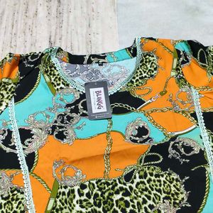 Vibrant Print Kurta with Lace Trim