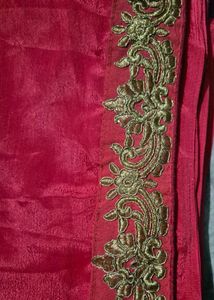 Vibrant pink Saree with Gold Border