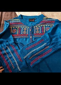 Boho Embroidered Blue Kurti