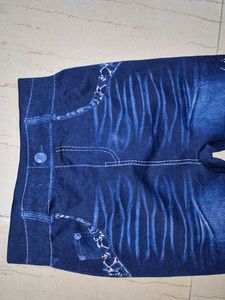 Blue Handwork Rhinestone Denim Leggings