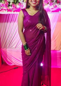 Elegant Purple Sequin Saree with sleeveless blouse