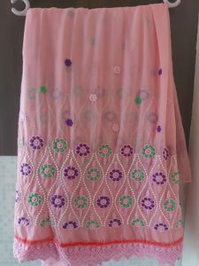 Pink Marbadi Sari With Blouse