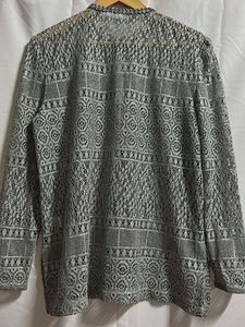 Gray Lace Open Front Cardigan