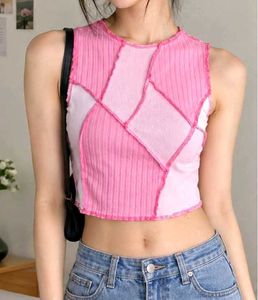 Shein Patchwork Pink Ribbed Crop tank Top
