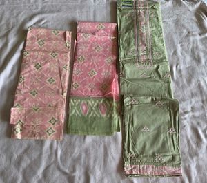 Elegant Green material with Pink Embroidery