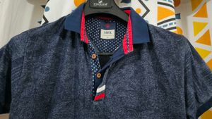 Navy Blue Patterned Polo Shirt