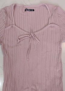 Pink Ribbed Tie-Front Top💗🎀