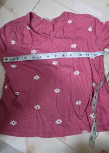 Pink Daisy Print V-Neck Top