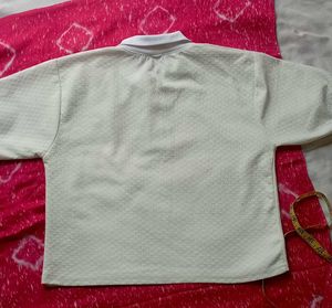 White Textured Polo Neck Top