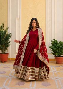 Elegant Maroon Anarkali Set with Dupatta