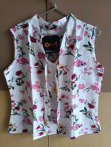 White Floral Print Sleeveless Top