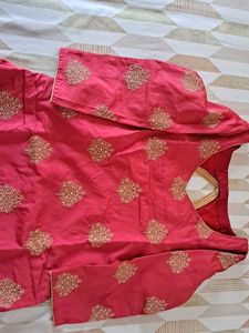 Pink Kurta with Golden print pants
