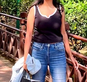 Sleek Black Tank Top with White Trim