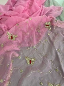 Beautiful Pink Saree with Butterfly Embroidery