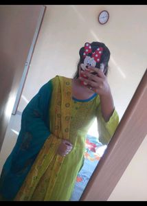 Lime Green Kurta Set with Teal Dupatta