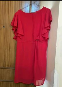 Red Ruffled Sleeve Sheath Dress