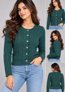 Green Cable Knit Cardigan