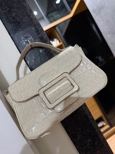 Chic Cream Croc Embossed Shoulder Bag