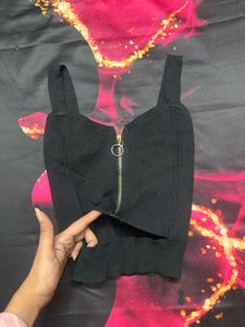 Black Zip-Up Crop Cut out Tank Top