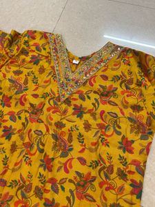 Yellow Floral Print Kurta with Palazzo