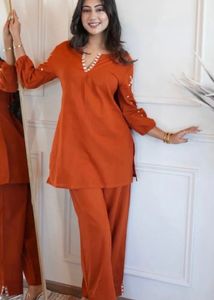 Elegant Orange Kurta Set with Pants