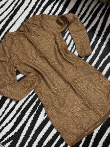 Brown Textured Long Sleeve Dress