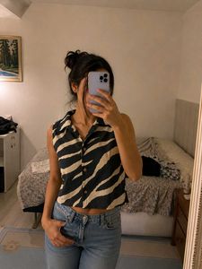 Stylish Sleeveless Zebra Print Top