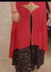 Red Kurta Set with Gold Pants