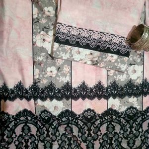 Floral Print Kurta febric with Lace Details