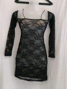 Shein Sheer Lace Black Mini Dress