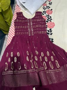 Burgundy Embellished Anarkali Dress