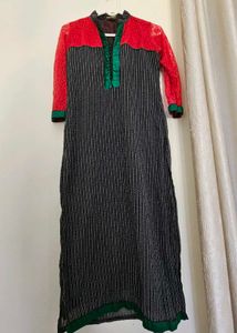 Red Lace & Striped Kurti Dress