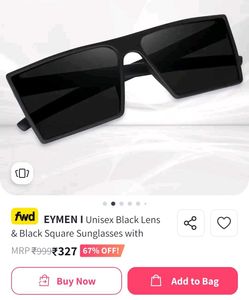 EYMEN Unisex Black Square Sunglasses