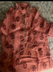 Beautiful Peach Floral Dress Material