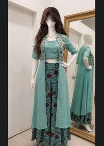EleTeal Floral Palazzo Set with Jacket xxl size