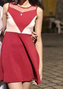 Stylish Red & Cream Sleeveless Dress