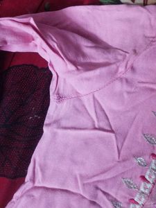 pink embroidery Kurtha set