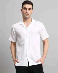 Wuxi Brand Men's White Textured Half Sleeve Shirt