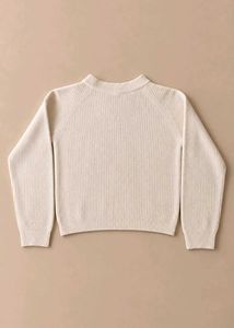 CREAM RIBBED KNIT SWEATER WITH STRUCTURED SHOULDER