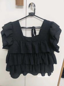Chic Black Ruffle Square Neck Top