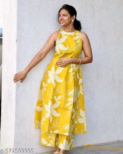 Yellow Floral Print Kurta