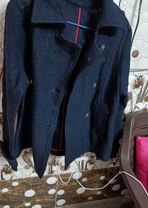 Navy Blue Wool Blend Coat