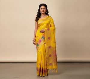 New Vibrant Yellow Banarasi Silk Saree