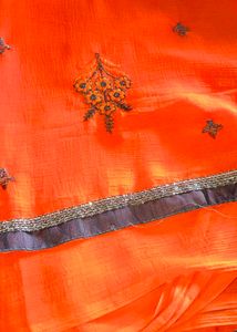 Vibrant Orange Embroidered Saree