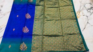 Vibrant Blue Silk Saree with unstitched blouse