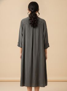 Laks*ita Stylish Embellished Grey Shirt Dress