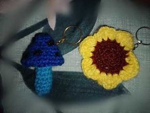 Crochet Mushroom &amp; Flower Keychain