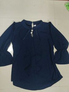 Elegant Navy Blue Blouse with Embellishments